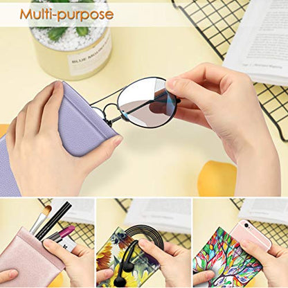 FINTIE Soft Eyeglasses Case with Cleaning Cloth, Squeeze Top Glasses Pouch - color: Lilac Purple