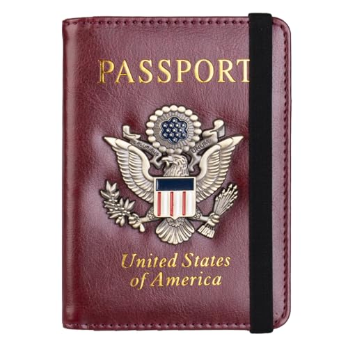 TOURSUIT RFID Blocking Passport Holder, Leather Travel Wallet, Rose Red - color: Rose Red