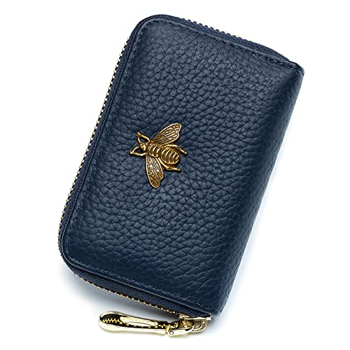 imeetu RFID Credit Card Holder, Small Card Wallet Women, Leather Card Case | Genuine Leather Women's Card & id Cases, Change Coin Purse with Zipper Keychain id Window, 20 Colors & 3 Styles, Daily, Gifts - color: Lite - Blue, size: Lite