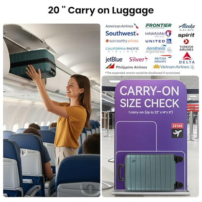20" Carry-On Luggage,Suitcases w/4 Spinner Wheels,NO LOCK - color: Green, size: Carry on - 20 Inch