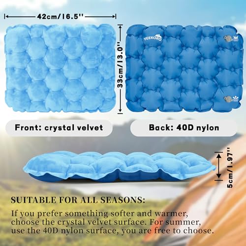Inflatable Seat Cushion, Lightweight Waterproof Stadium Seat Pads - color: Crystal Velvet Blue