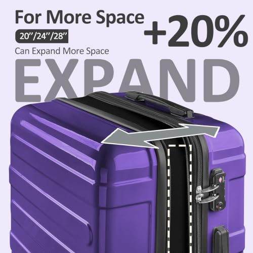 Checked 24inch Luggage with Spinner Wheels,Expandable - color: Dark Purple, size: M (24 In)