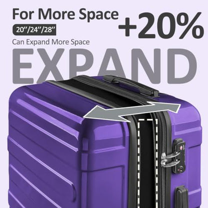 Checked 24inch Luggage with Spinner Wheels,Expandable - color: Dark Purple, size: M (24 In)
