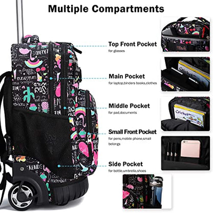 Tilami Rolling Backpack 18 inch Wheeled Backpack School College Student Travel Trip Boys and Girls - color: Ins Black
