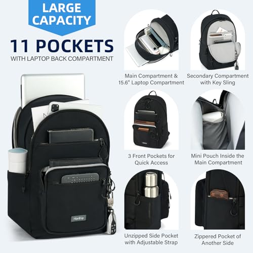 HanTrip 18 Inch Carry on Travel Backpack with Lots of Pockets, Black - color: Black, size: 18 Inch