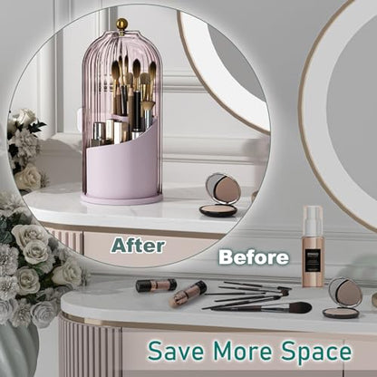 GAXmi Makeup Brush Holder with Lid Rotating Cosmetic Organizer, Pink-Purple - color: Pink-Purple