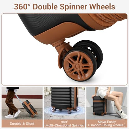 Kono 3-Piece Luggage Set 20/24/28in Expandable Hardside TSA Lock Black - color: Black/Brown, size: 3-piece set (20/24/28)