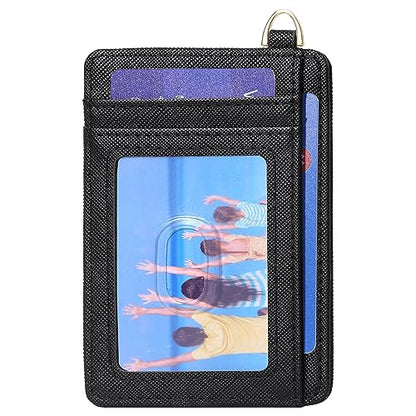 Badiya Credit Card Holder Slim Minimalist Wallet, Front Pocket Purse RFID Blocking Wallet Compact Card Case with ID Window for Women & Men - color: 1-Cross-Black