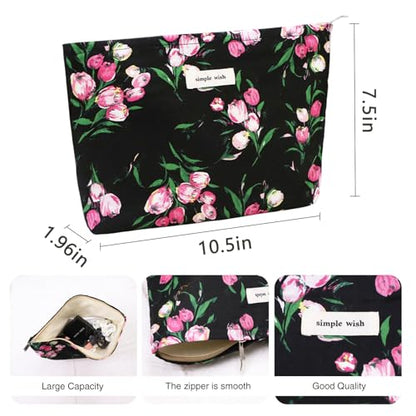 Wudygirl 여성용 메이크업 가방 여행용 화장품 가방 26.7cm x 19.1cm(10.5 x 7.5인치) 블랙 플로럴 - color: 블랙 플로럴.