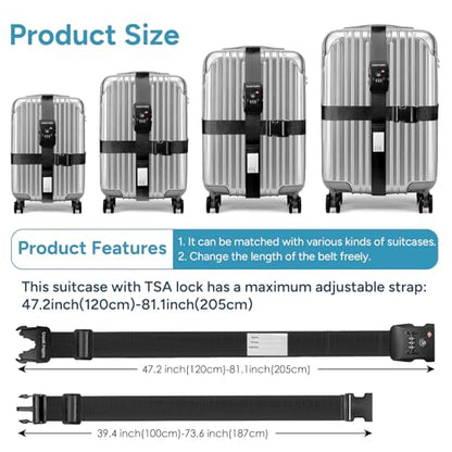 Travel Inspira Anti-Theft Suitcase Belt with TSA Lock - color: Cross Black-New