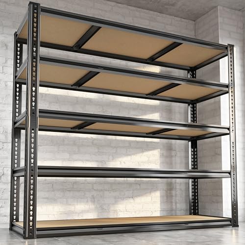 48"W Garage Shelving Heavy Duty ,5 Tier Metal Shelving Unit ,3050LBS, Black - size: 48"W x 72" H x 18" D