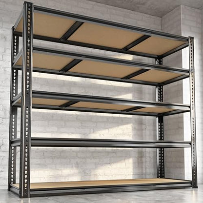 48"W Garage Shelving Heavy Duty ,5 Tier Metal Shelving Unit ,3050LBS, Black - size: 48"W x 72" H x 18" D