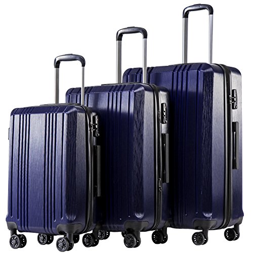 Coolife PC+ABS Hardshell Luggage, TSA Lock, Spinner Wheels, 3-Piece Set - color: navy, size: 3-Piece Set (20/24/28 inch)
