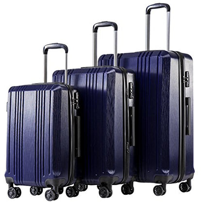 Coolife PC+ABS Hardshell Luggage, TSA Lock, Spinner Wheels, 3-Piece Set - color: navy, size: 3-Piece Set (20/24/28 inch)