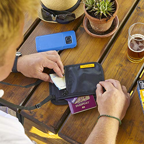 VENTURE 4TH Slim Neck Wallet, RFID Blocking Passport Holder - Black - color: Ebony
