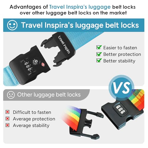 Travel Inspira Heavy Duty Luggage Straps with TSA Lock - color: Blue