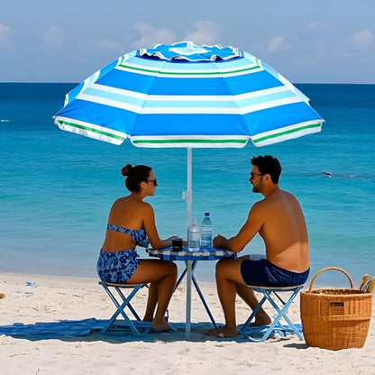 Aohanoi Outdoor Umbrella - Sun Protection, Rain Resistant, Windproof with Manual Open-Close Feature - Ideal for Beach, Camping, and Picnics - color: Blue White