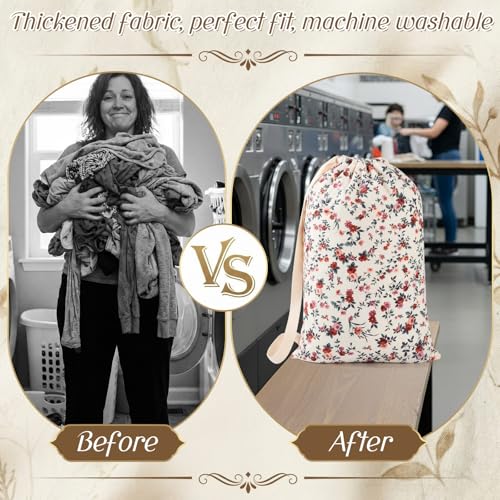 Large Floral Laundry Bag with Drawstring Handle, 29" x 18"