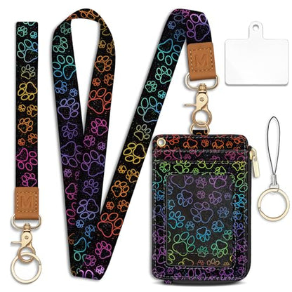 Dog Paw Lanyard Wallet with Id Badge Holder Keychain Card Women - color: Dog Paw