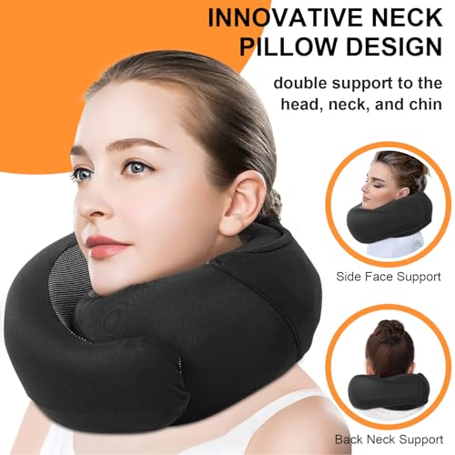 Travel Pillow - Hooded Neck Pillow Airplane Memory Foam Filling - color: Black