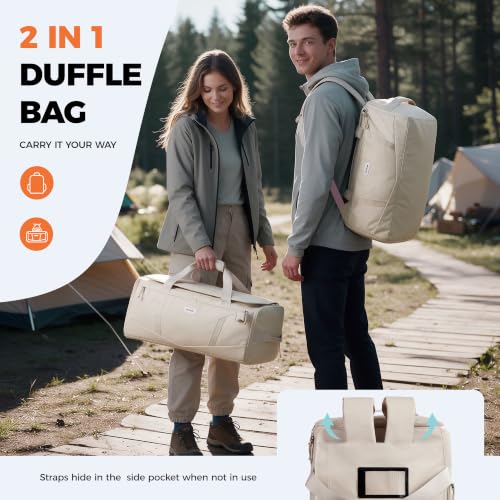 40L Water-Resistant Duffle Backpack with Shoe Compartment & Wet Pocket - color: Beige