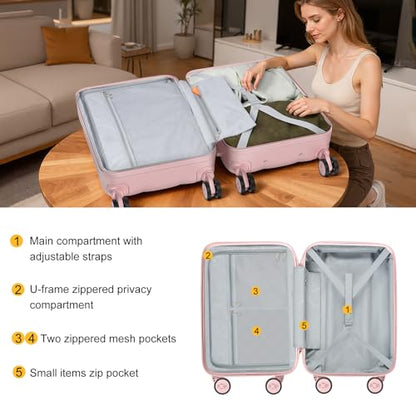MGB Carry On Luggage 22x14x9 Airline Approved, Lightweight PC Hardside Suitcase with 360° Spinner Wheels & TSA Lock, Scratch Resistant for Travel & Business - Pink - color: Light Pink, size: 20 Inch