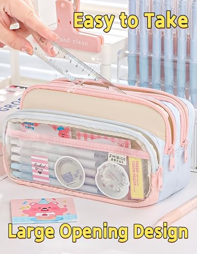 Transparent Large Pencil Case Japanese Pastel Pencil Pouch (Orange) - color: Orange