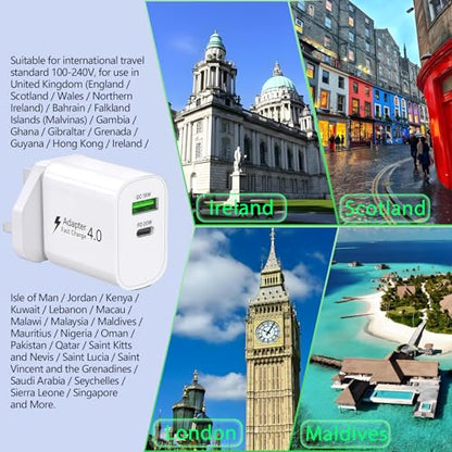 UK Travel Plug Adapter, PD 20W QC 18W UK USB C Charger Block
