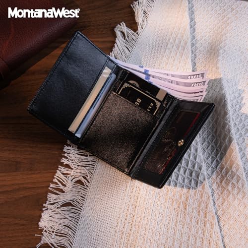 Montana West Wallet Women Small Trifold Wallet RFID Blocking Minimalist Wallets with ID Window - color: Black