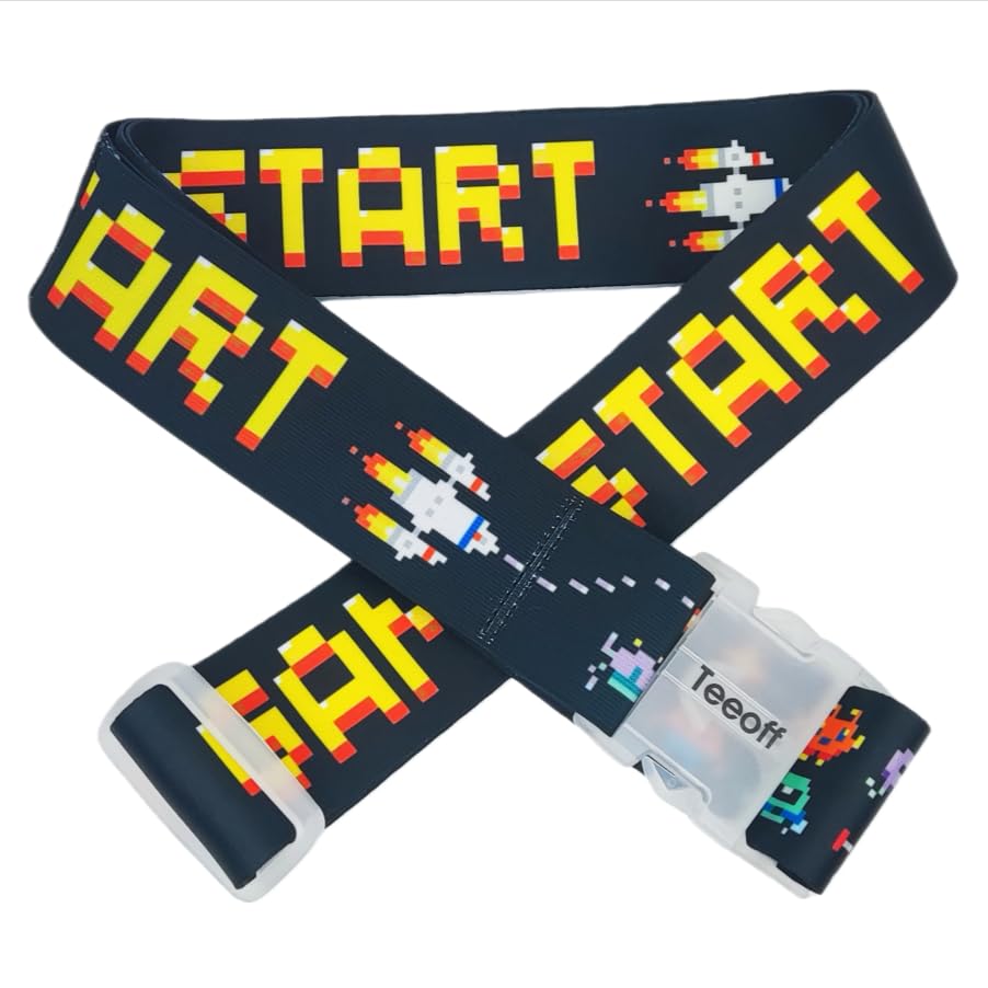 Teeoff 2 Pack Elastic Luggage Straps Adjustable Suitcase Belts Travel Bag Accessories 220CM (Pixel Art: Game Start!) - color: Pixel Art: Game Start!