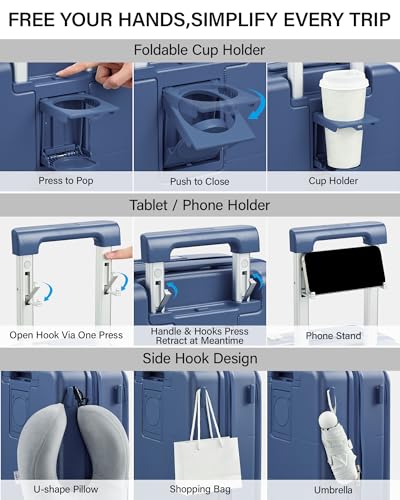 Hanke 28 Inch Expandable Checked Luggage, Large Trunk Luggage - color: Interstellar Blue, size: Expandable 28 Inch