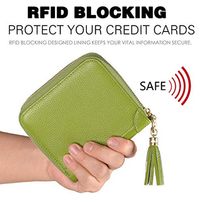 Easyoulife Womens Credit Card Holder Wallet Zip Leather Card Case RFID Blocking (Green) - color: Green