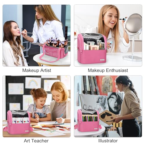 TANTO Makeup Brush Case, Stand-up Foldable Makeup Brush Holder with Divide - color: Rose Pink, size: 1-Large