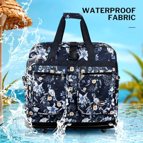 36'' Expandable Rolling Duffel Bag Suitcases w/Wheels,Foldable Luggage Bag - color: BlueLilies, size: 36"