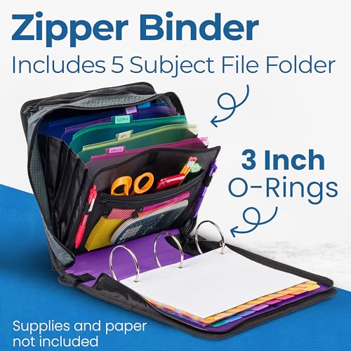 Case-it School Zipper Binder | 3" O-Rings | 600-Sheet | D-146 Deep Purple - color: I Deep Purple, size: 6 Pack
