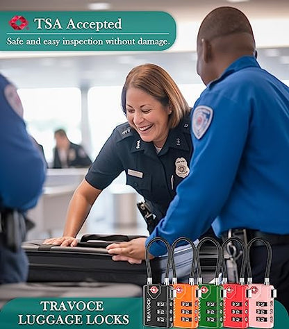 TRAVOCE TSA Approved Luggage Locks, Combination Cable Locks, Orange 6 Pack - color: Orange 6 Pack