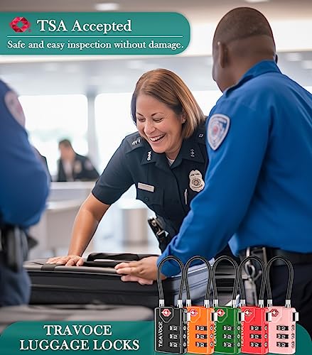 TRAVOCE TSA Approved Luggage Locks, Combination Cable Locks, Orange 6 Pack - color: Orange 6 Pack