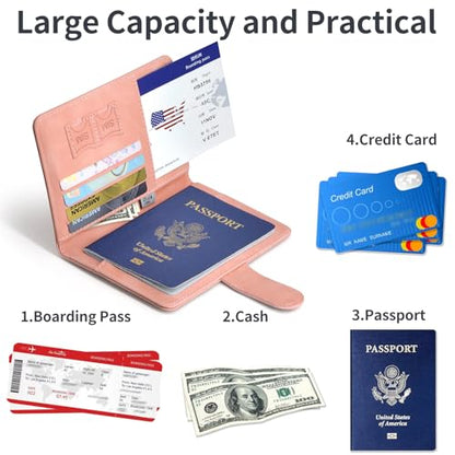 Passport Holder Cover Wallet Case RFID Blocking Card Slot Travel Essentials - color: Pink