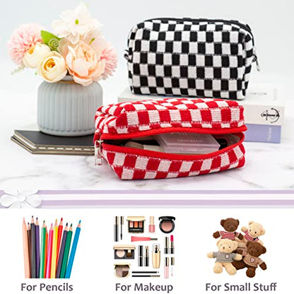 PAZIMIIK Checkered Makeup Bag for Purse, Small Travel Cosmetic Pouch,Red - color: Red