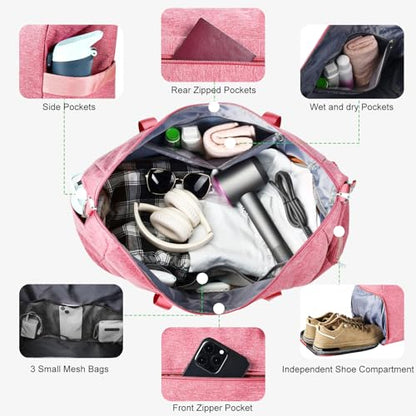 Carry On Luggage 22x14x9 Airline Approved, 40L Gym Duffle Bag for Travel - color: Pink, size: 40L