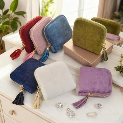 Jewelry Organizer Case, Small Travel Velvet Pouch, Portable - color: Gem Blue