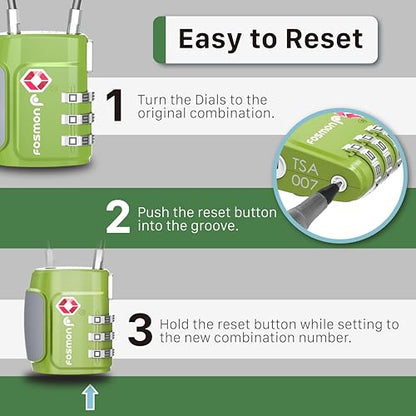 Fosmon TSA Approved Cable Luggage Locks, 3 Digit Combination, 2 Pack - style: 3 Digit green 2 pack