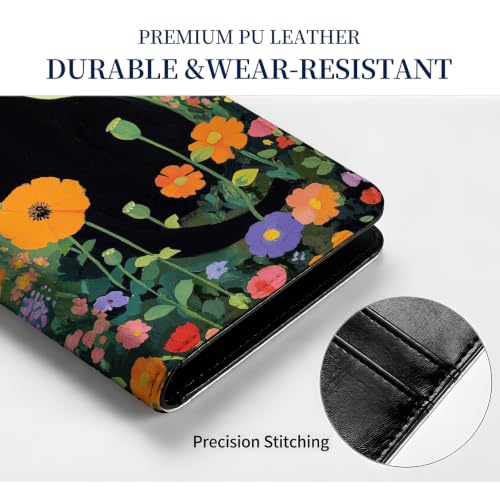 Passport Wallet for Women,Travel Wallet Passport Holder RFID Blocking - color: Black Cat Wildflower