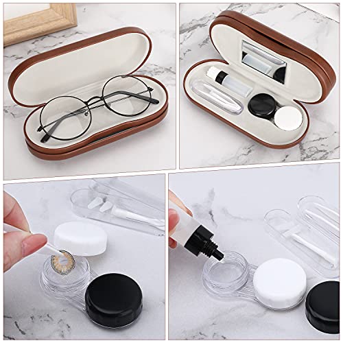 MoKo Double Eyeglass Case,Glasses and contact case 2 in 1 with Mirror - color: Brown