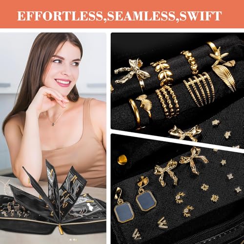 Travel Jewelry Organizer for Women, Detachable Pouches, Tangle-Free, Black - color: Black