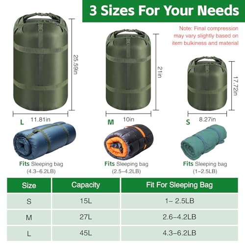 Compression Sack, Ultralight Portable Stuff Sack for Sleeping Bag - size: 3-Pack