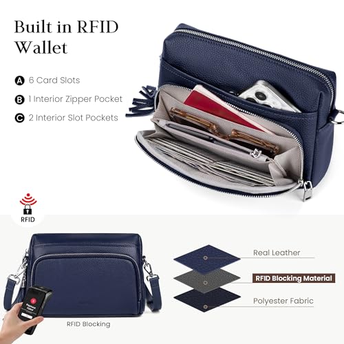 befen Genuine Leather Crossbody Bags for Women Leather Wallet Travel Purse - color: Navy Blue