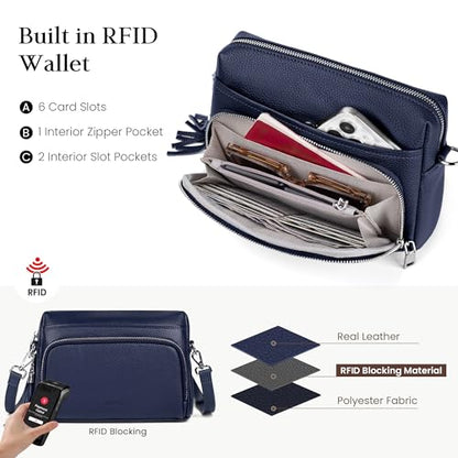 befen Genuine Leather Crossbody Bags for Women Leather Wallet Travel Purse - color: Navy Blue