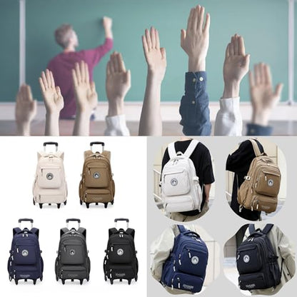 Rolling Backpack for Boys Girls Elementary Middle School Bags, Boys Roller Backpack with 6 Wheels, Beige - color: 6 Wheels-beige