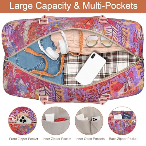 ITIEZY Weekender Bag for Women 21.5" Travel Duffel Large Carry On Bag 3PCS - color: 8a-Pink